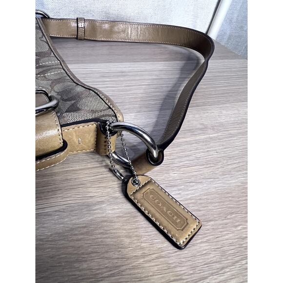 Coach Signature C Beige Tan Leather Logo Canvas Shoulder Bag Purse - Picture 4 of 11
